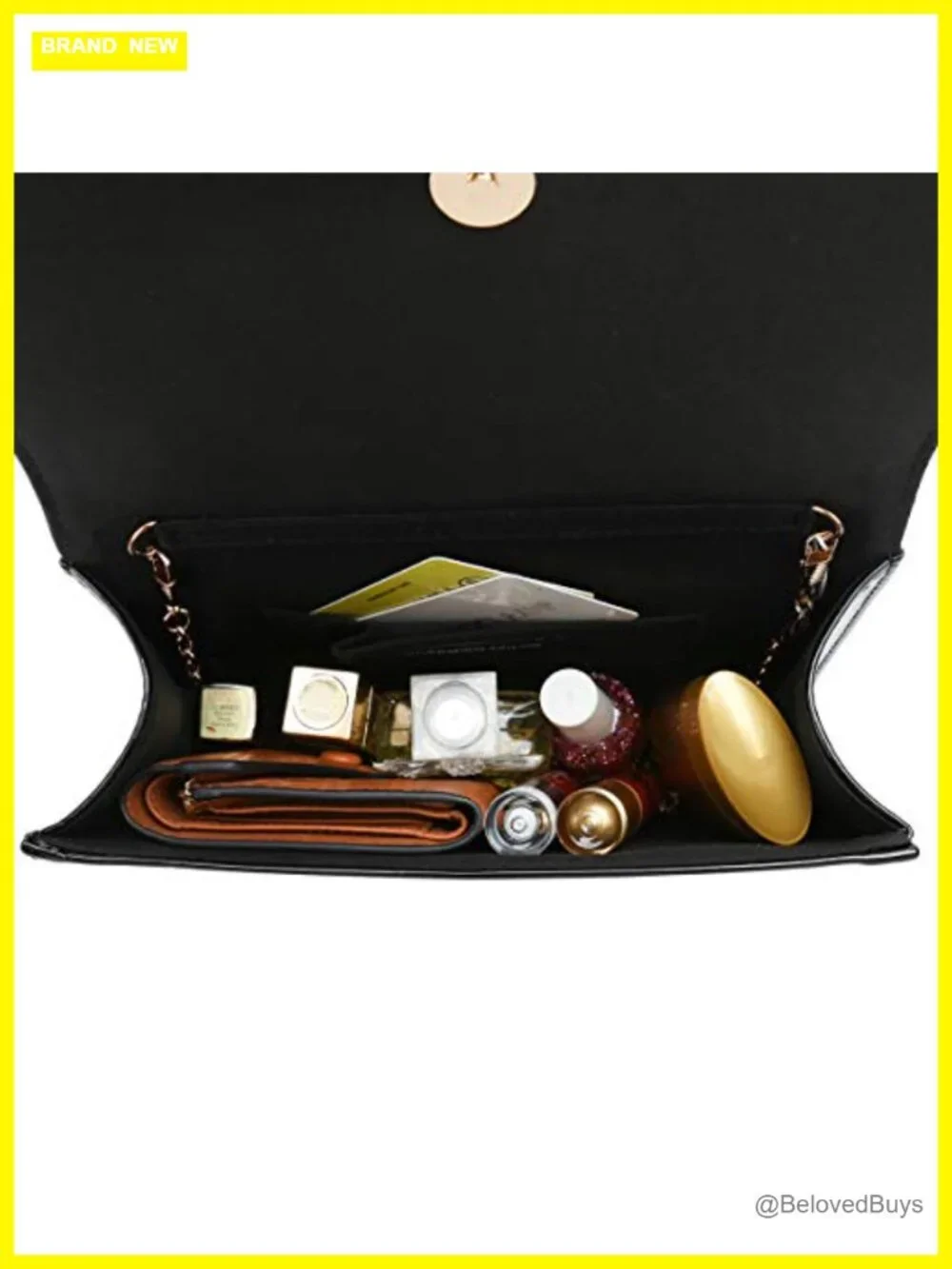 Patent Vegan Leather Flap Clutch Evening Bag Chain Strap